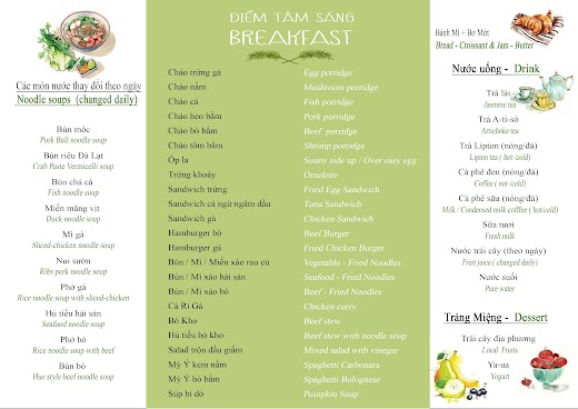 Bình An Village Resort Đà Lạt – MENU ĂN SÁNG 2023