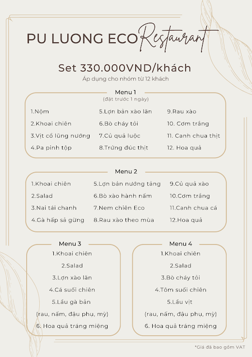 Pu Luong Eco Garden – SET MENU nhóm từ 12pax