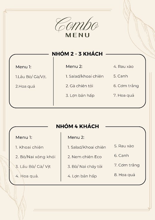 Pu Luong Eco Garden – MENU COMBO