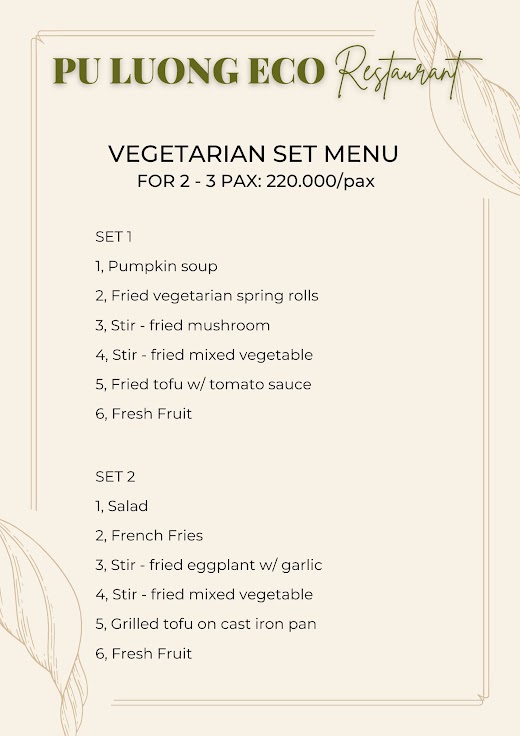 Pu Luong Eco Garden – MENU KHÁCH TÂY