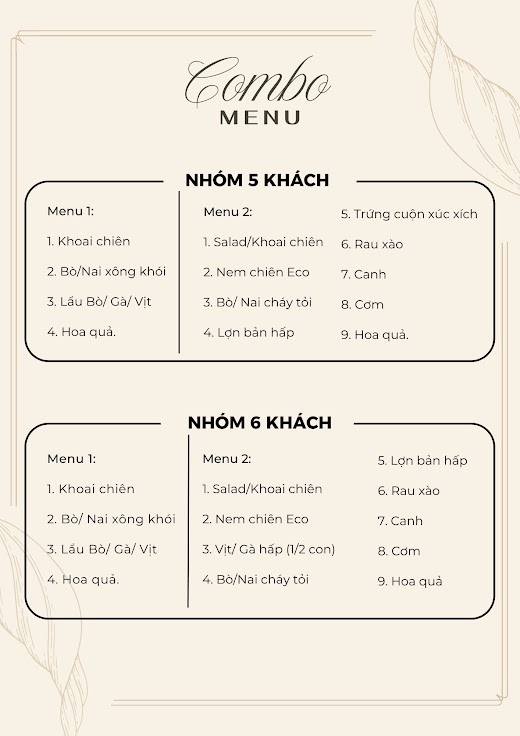 Pu Luong Eco Garden – MENU COMBO