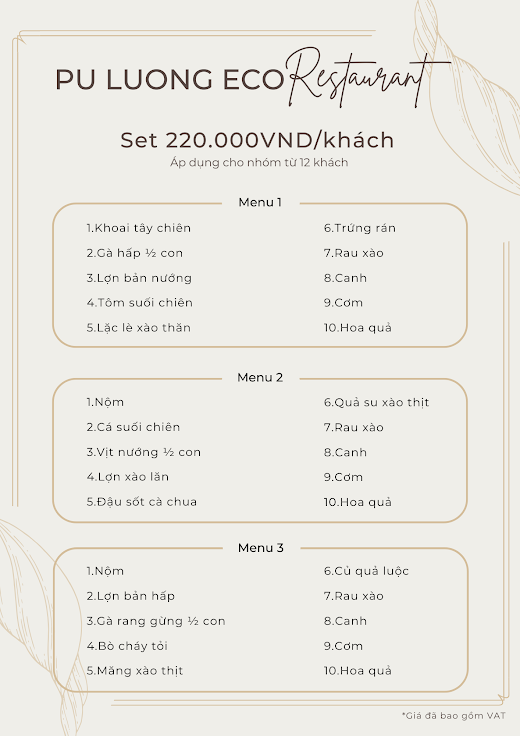 Pu Luong Eco Garden – SET MENU nhóm từ 12pax